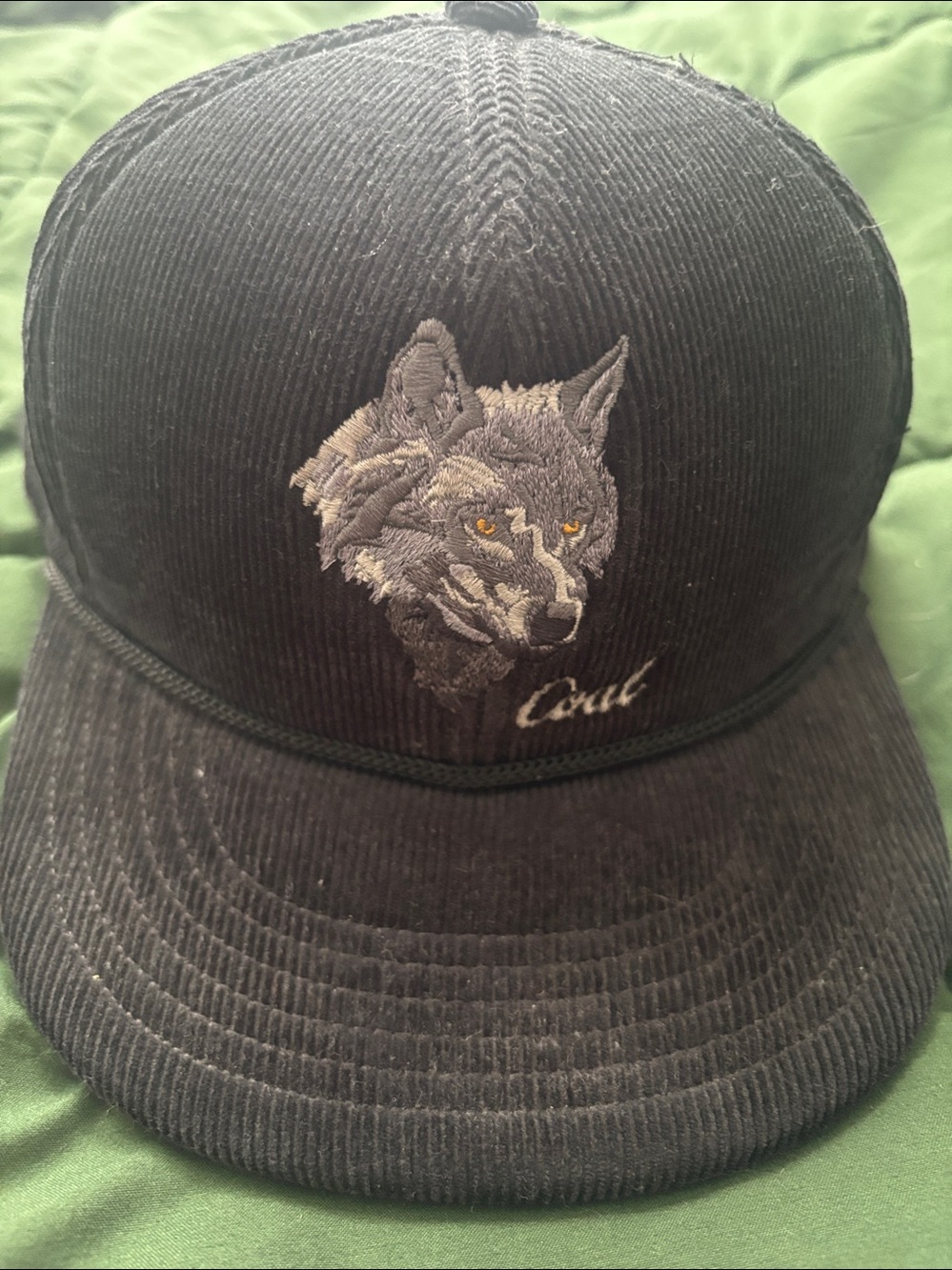 Coal Corduroy Black Wolf Embroidered Baseball Cap